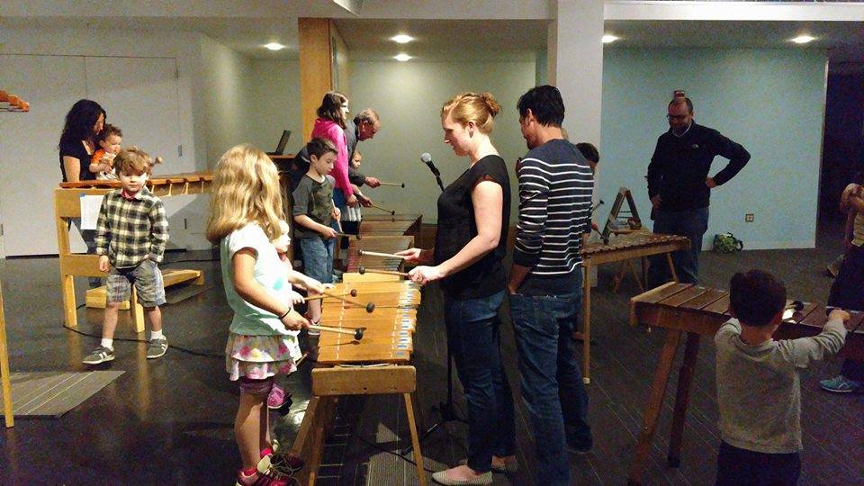 families playing marimbas at a make music portland education session